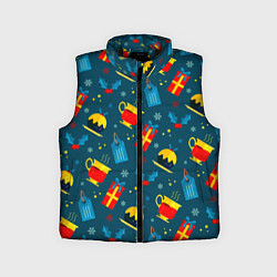 Детский жилет Новогодний сладкий паттерн, цвет: 3D-черный