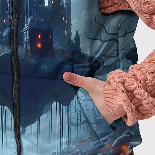 Детский жилет Замок Дракулы и неоновые грибы - нейроарт фантазия / 3D-Черный – фото 5