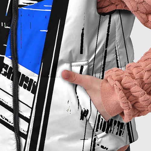 Детский жилет Чёрно-белые абстрактные линии на синем фоне / 3D-Черный – фото 5