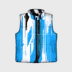 Детский жилет Вертикальные чёрно-белые линии на синем фоне, цвет: 3D-светло-серый