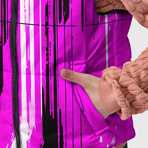 Детский жилет Вертикальные чёрно-белые линии на розовом фоне / 3D-Светло-серый – фото 5