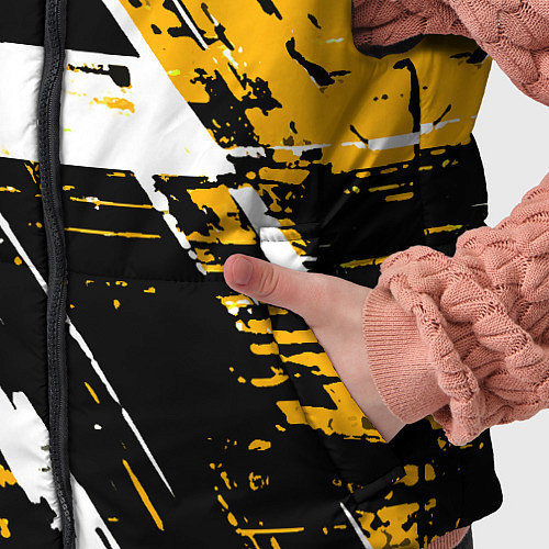 Детский жилет Diagonal black and white stripes on a yellow backg / 3D-Черный – фото 5