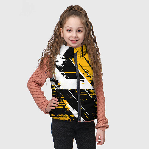 Детский жилет Diagonal black and white stripes on a yellow backg / 3D-Красный – фото 3