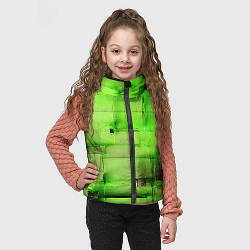 Детский жилет Чёрные пятна на зелёном фоне абстракция / 3D-Красный – фото 3