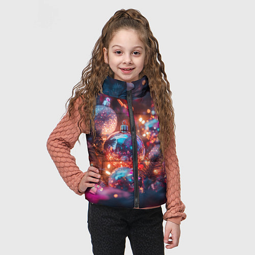 Детский жилет Новогодние шары и фиолетовые блески / 3D-Красный – фото 3