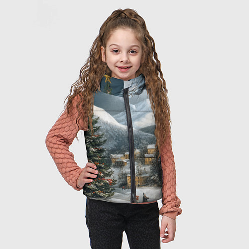 Детский жилет Новогодняя огромная елка и маленькие домики / 3D-Красный – фото 3