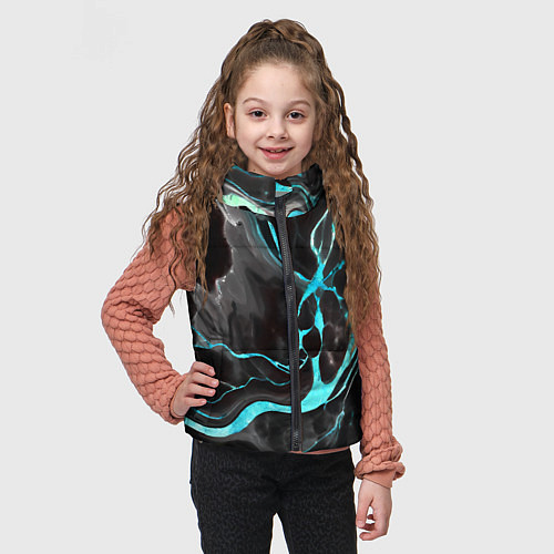Детский жилет Голубые флюиды на чёрном фоне / 3D-Красный – фото 3