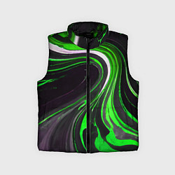 Детский жилет Волнистые бело-зелёные линии на чёрном фоне, цвет: 3D-черный
