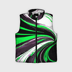 Детский жилет Волнистые чёрно-зелёные линии на белом фоне, цвет: 3D-черный