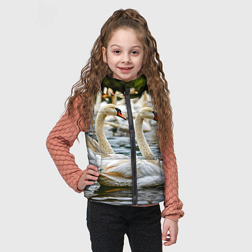 Детский жилет Белые лебеди на пруду / 3D-Красный – фото 3