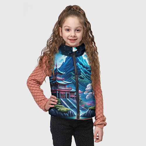 Детский жилет Пейзаж Японии и горы / 3D-Красный – фото 3