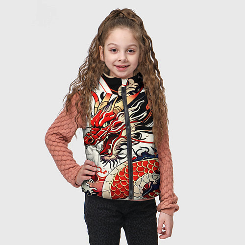 Детский жилет Красный дракон в японском стиле ирезуми / 3D-Светло-серый – фото 3