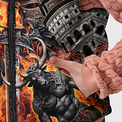 Детский жилет Гладиатор и минотавр на фоне огня мечей и щитов, цвет: 3D-светло-серый — фото 2