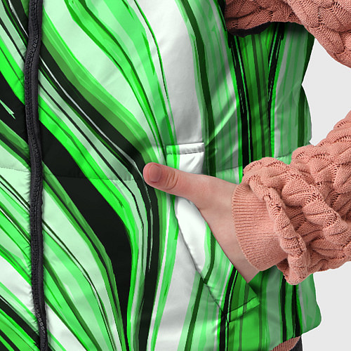 Детский жилет Волнистые вертикальные чёрно-зелёные полосы / 3D-Светло-серый – фото 5