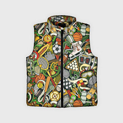 Детский жилет Спортивный инвентарь коллаж, цвет: 3D-черный
