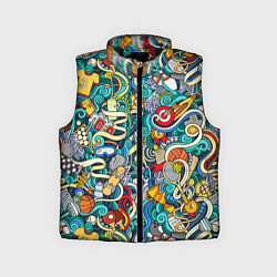 Детский жилет Спортивный инвентарь коллаж, цвет: 3D-черный