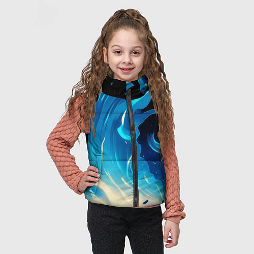 Детский жилет Бело-синее пламя из абстрактных красок / 3D-Красный – фото 3