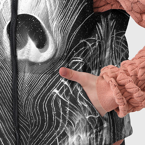 Детский жилет Изогнутые белые перья павлина - чб иллюстрация / 3D-Черный – фото 5