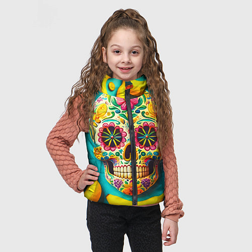 Детский жилет Череп и бананы - летняя композиция / 3D-Красный – фото 3