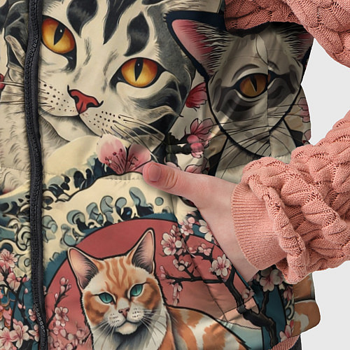 Детский жилет Котики и рыбки в сакуре / 3D-Светло-серый – фото 5