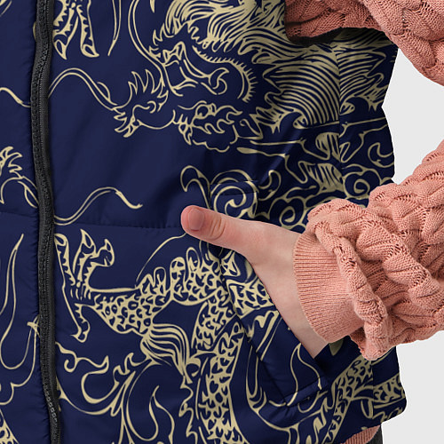 Детский жилет Золотые драконы на синем / 3D-Черный – фото 5