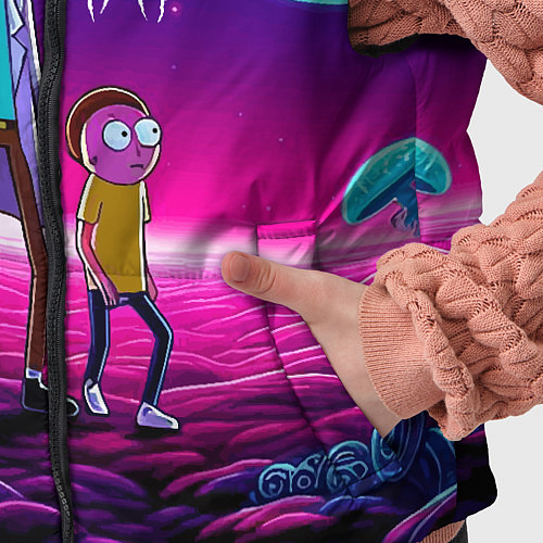 Детский жилет Морти и Рик на планете неоновых сказочных грибов / 3D-Черный – фото 5
