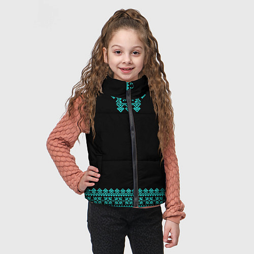 Детский жилет Славянские узоры и орнамент голубой - вышиванка ру / 3D-Светло-серый – фото 3