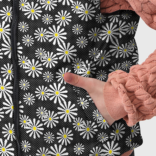 Детский жилет Белые цветы ромашки на черном в мелкий горошек / 3D-Черный – фото 5