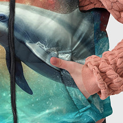 Детский жилет Галактический дельфин - неоновый космос, цвет: 3D-черный — фото 2