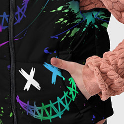 Детский жилет Неновые краски - лица крипи смайл, цвет: 3D-черный — фото 2