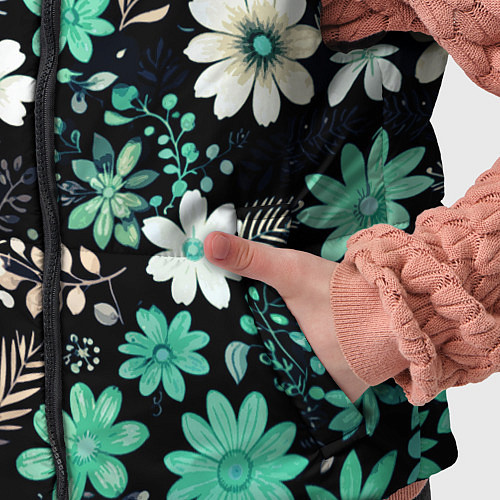 Детский жилет Чёрный в зелёный цветочек стилизованный / 3D-Черный – фото 5