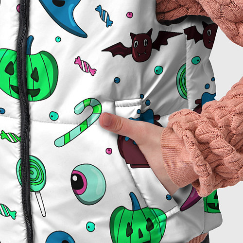 Детский жилет Halloween light green pumpkin - паттерн / 3D-Черный – фото 5