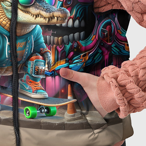 Детский жилет Крокодилёныш крутой скейтбордист - киберпанк / 3D-Черный – фото 5
