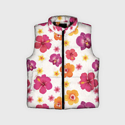 Детский жилет Тропический букет - узор с яркими гибискусами и ор, цвет: 3D-черный
