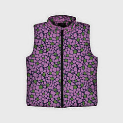 Детский жилет Мозаичный мелкий узор фиолетовый с зелеными вкрапл, цвет: 3D-черный