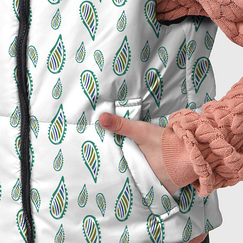 Детский жилет Белый с абстрактным зелёным рисунком / 3D-Светло-серый – фото 5