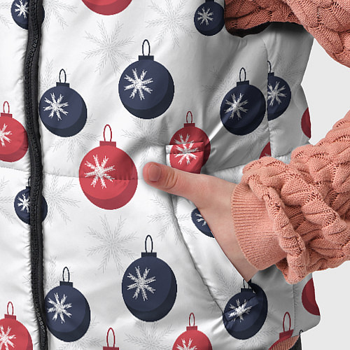 Детский жилет Синие и красные новогодние шары со снежинками / 3D-Черный – фото 5