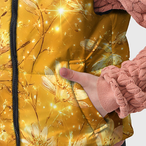 Детский жилет Цветочный золотой с искрами / 3D-Черный – фото 5