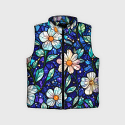 Детский жилет Цветочный тёмно-синий витраж, цвет: 3D-черный