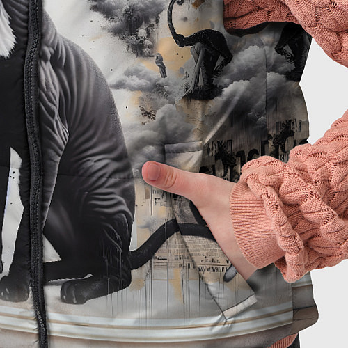 Детский жилет Кошка Корниш-рекс - ретро граффити / 3D-Черный – фото 5