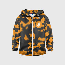 Ветровка с капюшоном детская Bitcoin: Orange Camo, цвет: 3D-белый