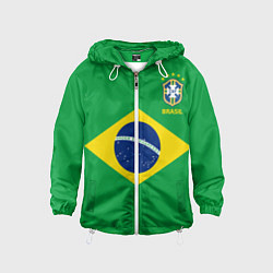 Ветровка с капюшоном детская Сборная Бразилии: зеленая, цвет: 3D-белый