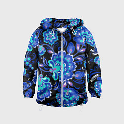 Ветровка с капюшоном детская Синяя хохлома, цвет: 3D-белый