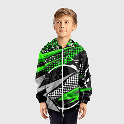 Ветровка с капюшоном детская Black and green corners, цвет: 3D-белый — фото 2