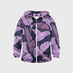 Ветровка с капюшоном детская Tropical leaves 4 purple, цвет: 3D-белый