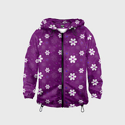 Ветровка с капюшоном детская Узор цветы на фиолетовом фоне, цвет: 3D-черный