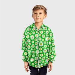 Ветровка с капюшоном детская Ромашки на зелёном фоне, цвет: 3D-белый — фото 2