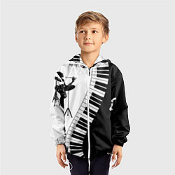 Ветровка с капюшоном детская Черно Белое пианино, цвет: 3D-белый — фото 2