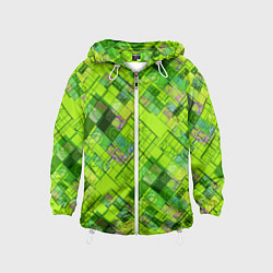 Ветровка с капюшоном детская Ярко-зеленый абстрактный узор, цвет: 3D-белый