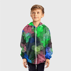 Ветровка с капюшоном детская Разноцветный геометрический уз, цвет: 3D-белый — фото 2
